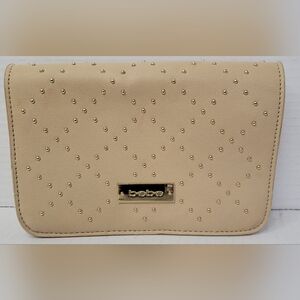 bebe crossbody tan with gold studs